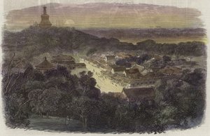 Udsigt over haverne og det buddhistiske tempel i den kejserlige by af English School