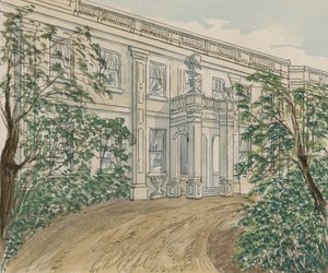 Udsigt over huset på nr. 2 Palace Green, Kensington, hvor Thackery døde (wc på papir) af English School