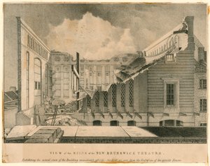 Udsigt over ruinerne af New Brunswick Theatre, Wellclose Square, London af English School