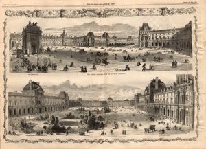 Udsigt over Cour Carree du Louvre i Paris. Indgravering i "The illustrated London News"" af 15. august 1857. af English School