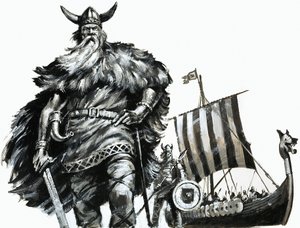 Vikinge og langskib af English School