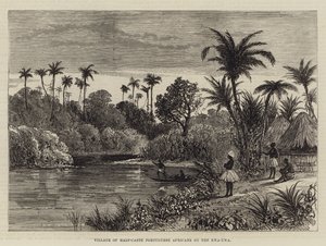 Landsby med halvkastede portugisiske afrikanere på Kwa-Kwa (gravering) af English School