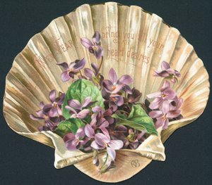 Veilchen in Muschelschale, Neujahrskarte