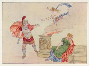 Virgils Æneid: Æneas og Helene (farve litho) af English School