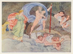 Virgils Æneid: Juno og Aeolus (farve litho) af English School