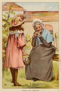 Besøg i Almshouse (farve litho) af English School