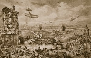 Levende indtryk af den forfærdelige kamp for Armentieres i april, 1918, 1918-19 af English School