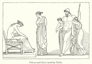 Vulcan og Charis møder Thetis (litho) af English School