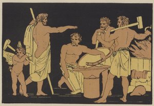 Vulcan and the Cyclopes (farve litho) af English School