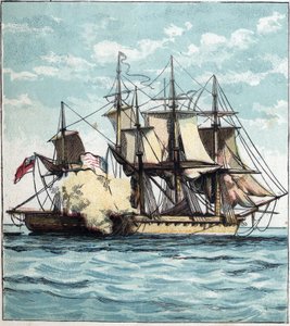 Krig i 1812 mellem USA og Storbritannien: Chesapeake fregatten under søslaget mod den britiske fregat "" Shannon"" den 01/06/1813 ud for Boston. 