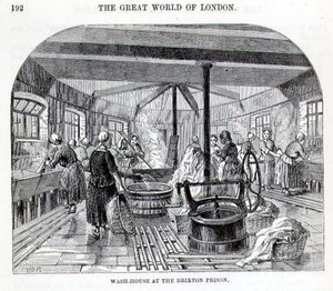 Vaskehuset i Brixton-fængslet, fra "The Criminal Prisons of London and Scenes of Prison Life" af Henry Mayhew (1812-87) og John Binny af English School