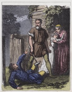 Wat Tyler and the Tax-Gatherer (farvet gravering) af English School