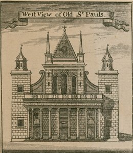 Vestudsigt over Old St Pauls, London af English School