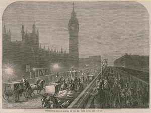 Westminster Bridge oplyst af det nye kalklys af English School