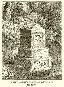 Whittingtons Stone ved Highgate i 1857 af English School