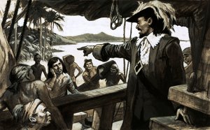 William Paterson forsøgte at grundlægge en ny handelskoloni på Isthmus of Panama (gouache på papir) af English School