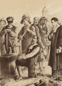 William Viscount Stafford, "Han knælede ned foran blokken" (litho) af English School