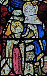 Window Ew forestillende Sankt Anne, Joachim, Jomfru Maria og Kristusbarnet af English School