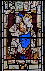 Window Ew forestillende Sankt Anne, Joachim, Jomfru Maria og Kristusbarnet af English School