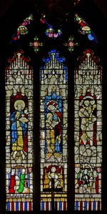 Window Ew forestillende St. Johannes Døberen, St. Anne og Jomfru Maria med St. Christopher af English School