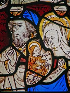 Window Ew forestillende St. Mary Salome, Zebedæus med spædbarnet St. John af English School