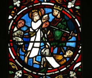Window Ew, der viser en scene fra legenden om St. John: helgenen og den forgiftede kop af English School