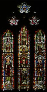 Vindue S3, der viser St. Brice, St. Ambrose og St. Wulstan(?) af English School