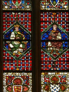 Vindue, der viser en genealogisk figur: David og Nathan af English School