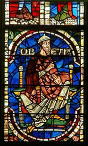 Vindue, der forestiller en genealogisk figur: Obed af English School