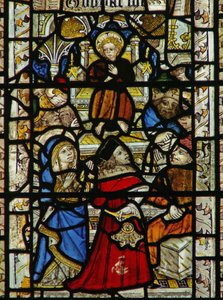 Vindue, der forestiller lægerne i templet af English School