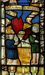 Fenster Nr. 1 zeigt Kain und Abel bringen ihre Opfer dar von English School