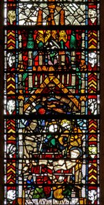 Vindue w39 skildrer St Lawrences martyrdød af English School