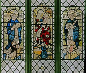 Vindue w4, der viser Pietaen med St. Dominic og St. Peter Martyr: små donorfigurer af English School