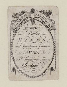 Vinhandlere, Joseph Allicocke, handelskort af English School