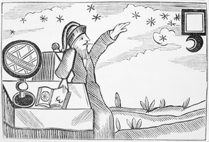 Wizard Consulting the Moon and the Stars, illustration fra en samling kapbøger om esoterica af English School