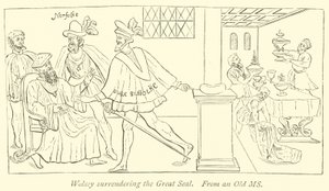 Wolsey surrendering the Great Seal  af English School