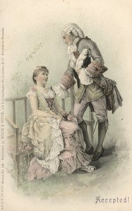 Kvinde accepterer et forslag (farve litho) af English School