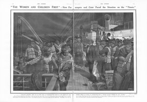 Woman and Children First: Hvordan passagererne og besætningen stod over for situationen på Titanic, fra The Sphere, 11. maj 1912 af English School