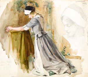 Kvinde ved bøn, ca. 1917 (wc på papir) af English School