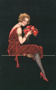 Kvinde i rød kjole af English School