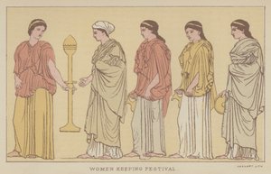 Kvinder holder festival (farve litho) af English School