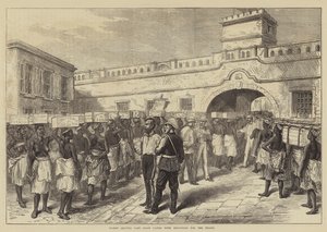 Kvinder forlader Cape Coast Castle med proviant til tropperne (gravering) af English School