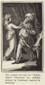Træsnit, der gjorde pligt til Arabian Nights, Bluebeard, osv. (gravering) af English School