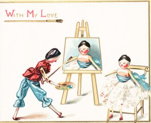 Trædukkemaleri, julekort af English School