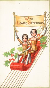 Trædukker Slæde, julekort af English School