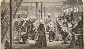 Work-room, on the Silent System, i House of Correction, Tothill Fields, illustration fra The Criminal Prisons of London og Scenes from Prison Life af Henry Mayhew og John Binny, pub. 1862 (eng af English School