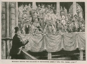 Arbeiter testen die Galerien in der Westminster Abbey von English School