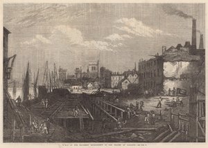 Værker af den sydlige Embankment of Themsen ved Lambeth af English School