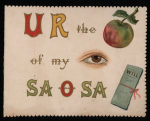 "Du er mit øjens æble", lykønskningskort. (chromolitho) af English School