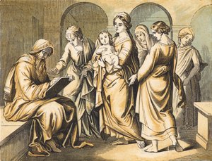 Zacharias navngiver Johannes Døberen (farvet indgravering) af English School